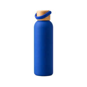 Insulated Water Bottle with Bamboo Lid, Blue, Stainless Steel